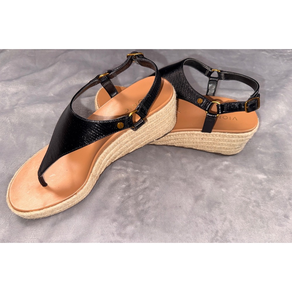 Vionic Wedge Black Leather Espadrille‎ Sandals Womens 10 - Picture 2 of 9